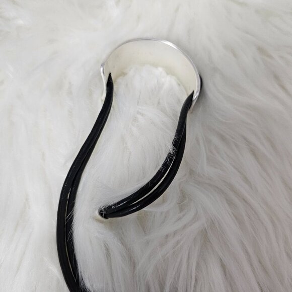 Gladiator Wrap Silver Metal Leather Black Magnetic Strand Y2K Statement Bracelet - Picture 6 of 10